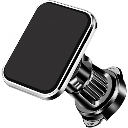 GSM - Suport Auto pentru Telefon, Flippy, MagSafe, cu Magnet, Prindere Grila de Ventilatie, Detalii Fine, Rotativ 360 de Grade, Plastic Magnet Silicon, 5.1x3.9 cm, Negru Argintiu