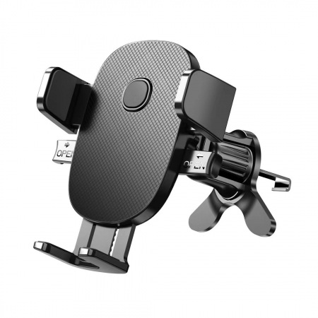GSM - Suport Auto Telefon Flippy, Prindere Grila Ventilatie, Tija Fixare Reglabila, Rotativ 90 grade, Design Modern, Detalii Fine, Material Plastic si Silicon, 11 x  8.5 cm, Negru