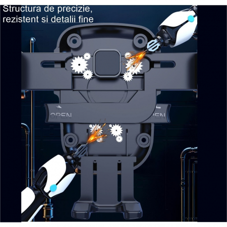 Suport Auto Telefon Flippy, Prindere Grila Ventilatie, Tija Fixare Reglabila, Rotativ 90 grade, Design Modern, Detalii Fine, Material Plastic si Silicon, 11 x  8.5 cm, Negru [3]