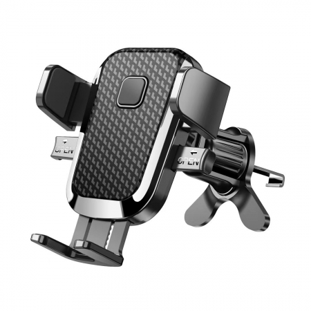 GSM - Suport Auto Telefon Flippy, Prindere Grila Ventilatie, Tija Fixare Reglabila, Rotativ 90 grade, Design Modern, Detalii Fine, Material Plastic si Silicon, 11 x  8.5 cm, Model 3, Negru