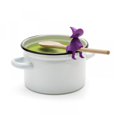 Suport Capac Anti-Varsare, Suport Lingura pentru Oala, Flippy, Model Vrajitoare, din Silicon, Mov [4]