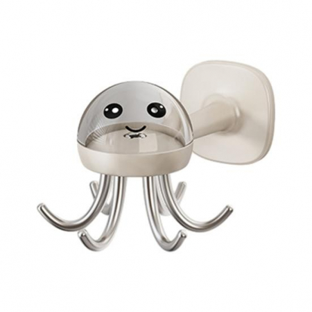 Sub 99 Lei - Suport Cuier pentru Perete, Flippy, Model Caracatita, Adeziv, 10 x 8.5 cm, 6 Brate, Crem