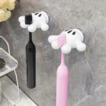 Suport de Baie, Flippy, Multifunctional, pentru Periute/Cabluri, din PVC, cu Ventuza, Model Manusa Mickey Mouse, 7 x 6.5 cm, Alb [2]