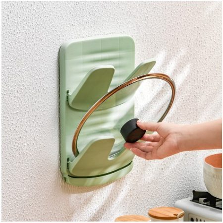 Bucatarie si electrocasnice - Suport de Perete pentru Capace, Flippy, Design Pliabil, cu Doua Straturi, cu Scurgere, Plastic, 33x28x3 cm, Verde