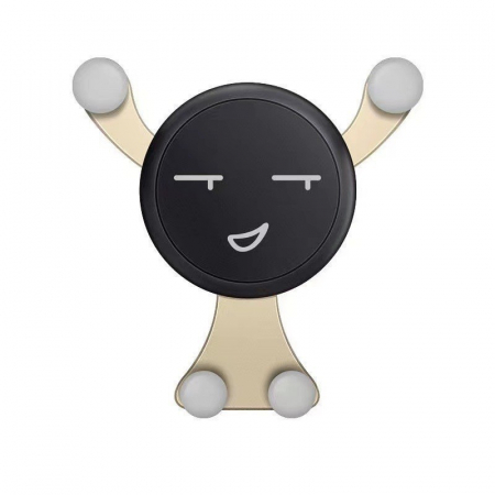 Suport de Telefon, Flippy, pentru Ventilatie, din ABS si Silicon, 11 x 10 x 4 cm, pentru Telefon 4.0 - 6.0 inch, Model Smiley Face, Auriu [0]