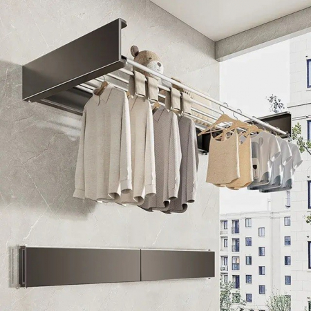 Suport Haine, Flippy, Depozitare si Uscare Rufe, din Aluminiu, Pliabil, Impermeabil, Montare prin Perforare, 100 cm, Negru [2]