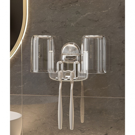 Suport Multifunctional Dublu, Pahar si Suport pentru Periuta de Dinti, Flippy, Plastic, 11 cm x 11.5 cm, Transparent [5]