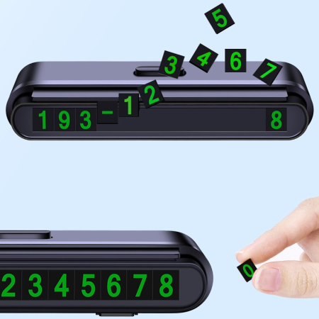 Suport Numar de Telefon pentru Parcare Auto, Flippy, Suport pentru Numarul de telefon, Banda glisanta pentru Ascundere, Banda Adeziva Inclusa, 120 x 48 x 24 mm, Cifre Verzi, Negru Mat [7]