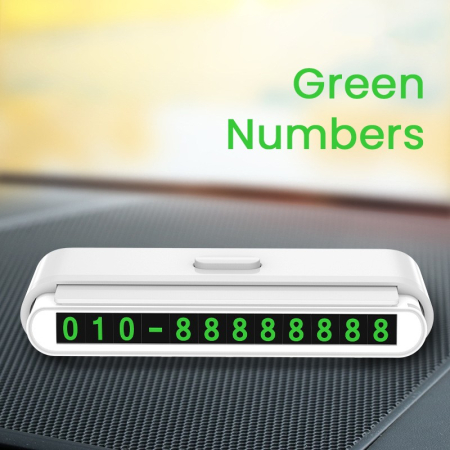 Suport Numar de Telefon pentru Parcare Auto, Flippy, Suport pentru Numarul de telefon, Banda glisanta pentru Ascundere, Banda Adeziva Inclusa, 120 x 48 x 24 mm, Cifre Verzi, Alb [1]