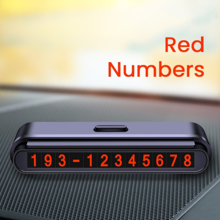 Suport Numar de Telefon pentru Parcare Auto, Flippy, Suport pentru Numarul de telefon, Banda glisanta pentru Ascundere, Banda Adeziva Inclusa, 120 x 48 x 24 mm, Cifre Rosii, Negru [1]
