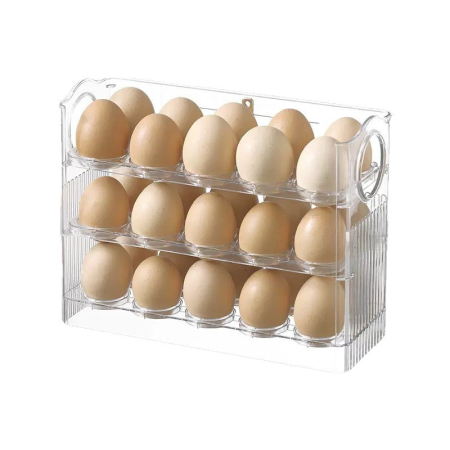 Casă și camping - Suport Organizator pentru Oua, Flippy, Capacitate 30 Oua, Pentru Usa Frigiderului, 3 Straturi, din Plastic, Transparent
