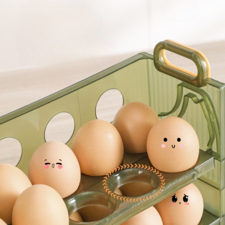 Suport Organizator pentru Oua, Flippy, pentru Frigider, Verde transparent, Capacitate 20 oua, Doua straturi, cu Data de Expirare, 25.5x10x17 cm [5]