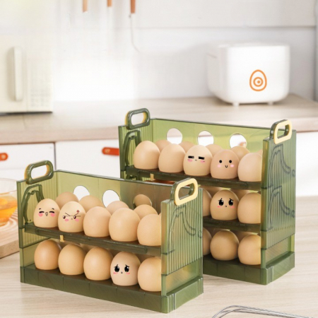 Lichidare Suport Organizator pentru Oua, Flippy, pentru Frigider, Verde transparent, Capacitate 20 oua, Doua straturi, cu Data de Expirare, 25.5x10x17 cm [6]