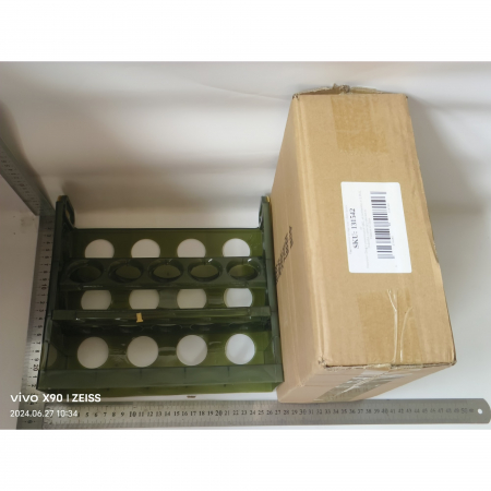 Suport Organizator pentru Oua, Flippy, pentru Frigider, Verde transparent, Capacitate 30 oua, Trei straturi, cu Data de Expirare, 25.5x10x23 cm [1]