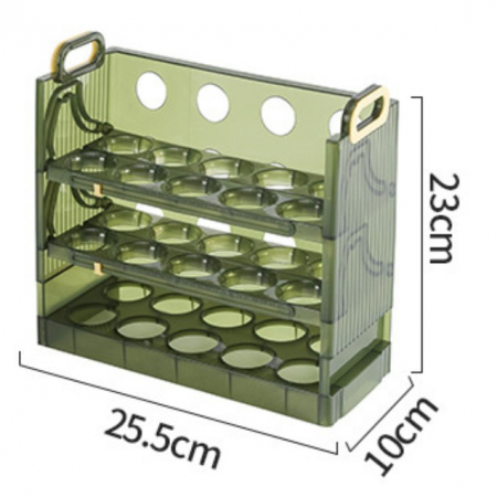 Suport Organizator pentru Oua, Flippy, pentru Frigider, Verde transparent, Capacitate 30 oua, Trei straturi, cu Data de Expirare, 25.5x10x23 cm [11]