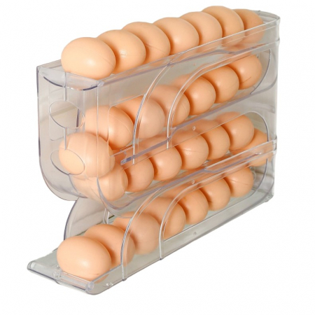 Lichidare stoc - LICHIDARE Suport Organizator pentru Oua, Flippy, pentru Frigiderul, Patru straturi,  32x20x7 cm, Transparent
