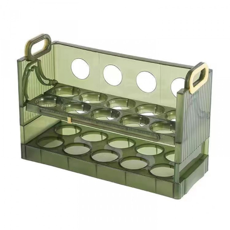 Pentru Casa si Camping - Suport - Organizator pentru Oua in Frigider, Flippy, pentru 20 de oua in 2 Straturi, din Plastic 25.5 x 10 x 17 cm, Verde Transparent