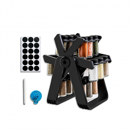 Suport Pentru Condimente Rotativ, Flippy, Multifunctional, Pivotant 360°, Portabil, Usor de Montat, 34x23 cm, ABS/Sticla, Negru [3]