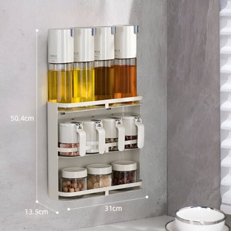 Suport pentru Depozitare Condimente, Ulei, Otet, Flippy, Montare pe Perete din 12 Piese, Uz Casnic, pentru Bucatarie, 31 x 13.5 x 50.4cm, Alb [4]