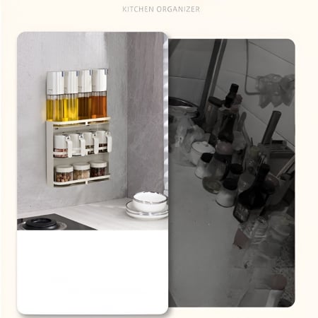 Suport pentru Depozitare Condimente, Ulei, Otet, Flippy, Montare pe Perete din 12 Piese, Uz Casnic, pentru Bucatarie, 31 x 13.5 x 50.4cm, Alb [3]