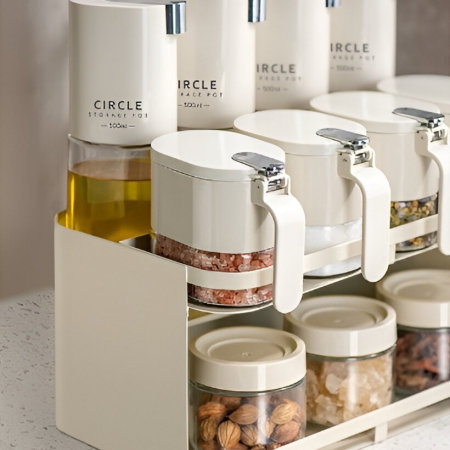 Suport pentru Depozitare Condimente, Ulei, Otet, Flippy, Montare pe Perete din 12 Piese, Uz Casnic, pentru Bucatarie, 31 x 21.9 x 31.5cm, Alb [2]