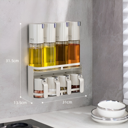 Suport pentru Depozitare Condimente, Ulei, Otet, Flippy, Montare pe Perete din 9 Piese, Uz Casnic, pentru Bucatarie, 31x13.5x36.8cm, Alb [3]