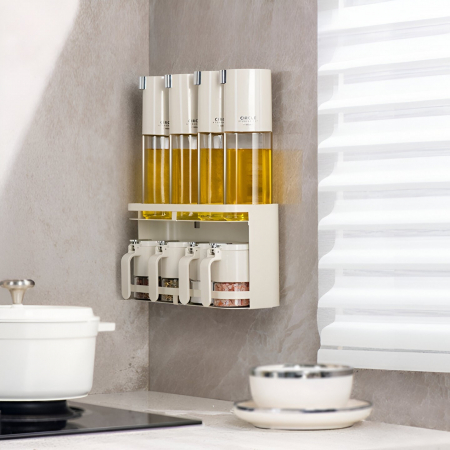 Suport pentru Depozitare Condimente, Ulei, Otet, Flippy, Montare pe Perete din 9 Piese, Uz Casnic, pentru Bucatarie, 31x13.5x36.8cm, Alb [4]