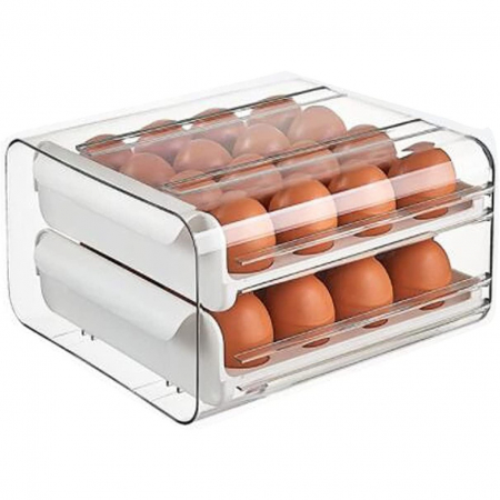 Pentru Casa si Camping - Suport pentru Oua, Flippy, Strat Dublu, Capacitate 32 de Oua, 23.5x21.5 cm, din Plastic, Alb