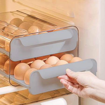 Suport pentru Oua, Flippy, Strat Dublu, Capacitate 32 de Oua, 23.5x21.5 cm, din Plastic, Gri [3]