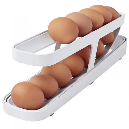 Pentru Casa si Camping - Suport pentru Oua, pentru Usa Frigiderului, cu Doua Straturi, 36x8.2x10cm, Alb