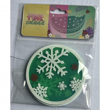 Ustensile de bucatarie - Suport pentru Pahar, Flippy, Model de Craciun Fulg de Nea, PVC, Diametru 10 cm, Verde