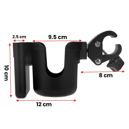 Suport pentru Pahar si Telefon, Flippy, Suport Universal pentru Sticle cu Fixare de bara, Compatibil cu Bicicleta, Carucior pentru Bebelusi, 20 x 10 x 9.5 cm, Negru [2]