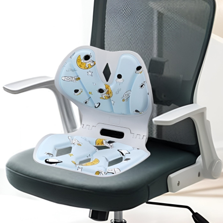 Suport pentru Scaun, Flippy, pentru Corectarea Posturii, Portabil, Pliabil, Ergonomic, Ameliorare Durere, Respirabil, 35x32x30 cm, Marime L, Model Rachete, Albastru [5]
