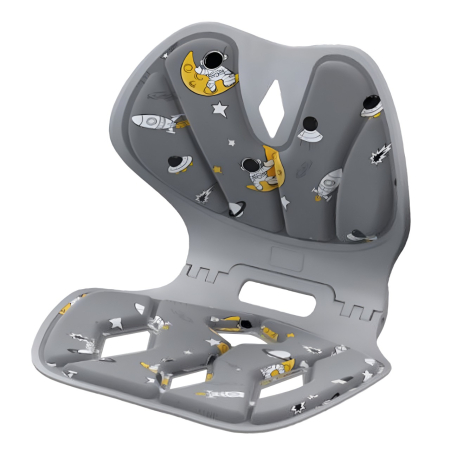 Sub 99 Lei - Suport pentru Scaun, Flippy, pentru Corectarea Posturii, Portabil, Pliabil, Ergonomic, Ameliorare Durere, Respirabil, 35x32x30 cm, Marime L, Model Rachete, Gri