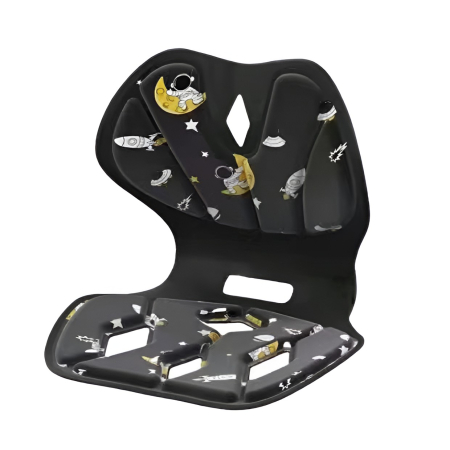 Sub 99 Lei - Suport pentru Scaun, Flippy, pentru Corectarea Posturii, Portabil, Pliabil, Ergonomic, Ameliorare Durere, Respirabil, 35x32x30 cm, Marime L, Model Rachete, Negru