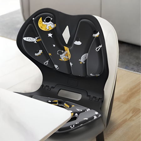 Suport pentru Scaun, Flippy, pentru Corectarea Posturii, Portabil, Pliabil, Ergonomic, Ameliorare Durere, Respirabil, 35x32x30 cm, Marime L, Model Rachete, Negru [7]