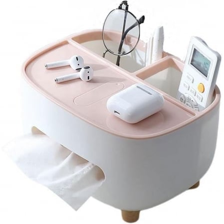 Articole si accesorii birou - Suport pentru Servetele, Flippy, Cutie Multifunctionala, Design Minimalist, ABS, cu Suport pentru Obiectele Personale, pentru Birou, 21x12x12 cm, Roz