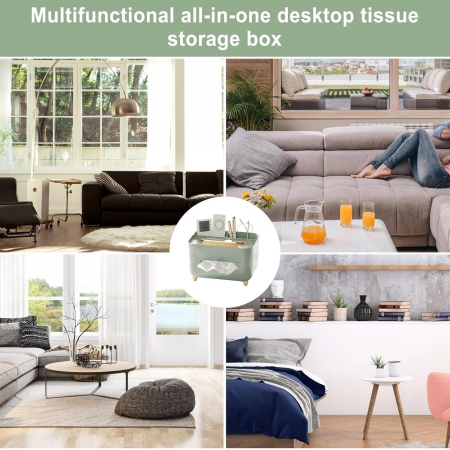 Suport pentru Servetele, Flippy, Cutie Multifunctionala, Design Minimalist, ABS, cu Suport pentru Obiectele Personale, pentru Birou, 21x15x13 cm, Verde [4]