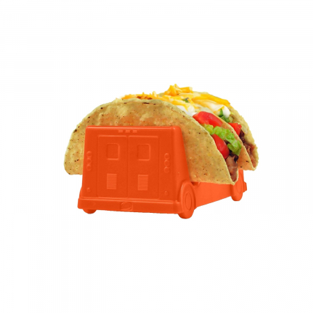 Ustensile de bucatarie - Suport pentru Taco, Flippy, Model Autobuz, 14 x 7.5 x 6.5 cm, din PP, Portocaliu