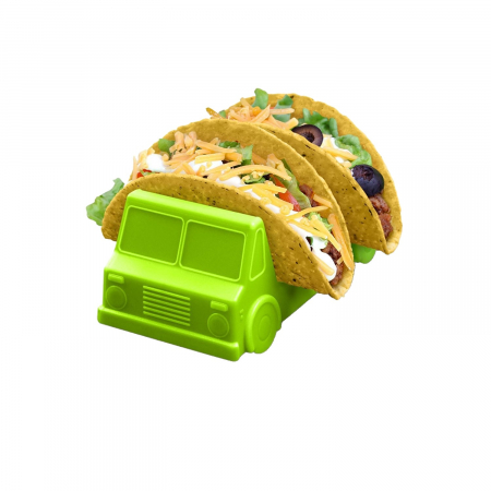 Ustensile de bucatarie - Suport pentru Taco, Flippy, Model Autobuz, 14 x 7.5 x 6.5 cm, din PP, Verde