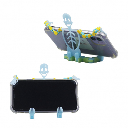 Suport pentru telefon mobil, jucarie de decompresie pentru adulti, tip schelet luminos de Halloween, albastru, lungime 17 cm [6]