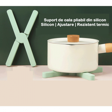 Suport pliabil din silicon pentru vase fierbinti Flippy, portabil, usor de depozitat, rezistent la temperaturi foarte ridicate, 14.5 x 7.5 x 1.6 cm, antialunecare, verde [3]