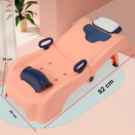 Lichidare de stoc Suport Pliabil pentru Spalat Parul Flippy, Pentru Copii, 0 - 16 ani, cu Picioare Antialunecare, Material Polipropilena, Suport Cap Reglabil, cu Manere, 82 x 40 x 28 cm, Roz pal [3]