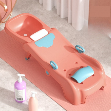 Suport Pliabil pentru Spalat Parul Flippy, Pentru Copii, cu Scurgere, cu Picioare Antialunecare, Material Polipropilena, Suport Cap Reglabil, cu Manere, 110 x 35 x 21 cm, Roz [3]