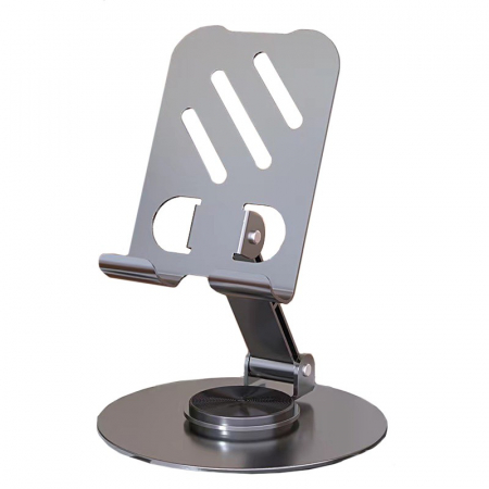 GSM - Suport rotativ pentru telefon, Flippy, Complet Metalic, Pliabil, Design Modern pentru Desktop, Multifunctional, Compatibil cu Tableta, 10.5 x 9 x 9 cm, 80 g, Gri