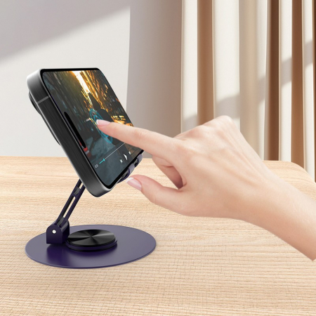 Suport rotativ pentru telefon, Flippy, Complet Metalic, Pliabil, Design Modern pentru Desktop, Multifunctional, Compatibil cu Tableta, 10.5 x 9 x 9 cm, 80 g, Mov [6]