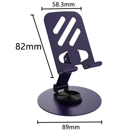 Suport rotativ pentru telefon, Flippy, Complet Metalic, Pliabil, Design Modern pentru Desktop, Multifunctional, Compatibil cu Tableta, 10.5 x 9 x 9 cm, 80 g, Mov [4]