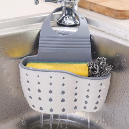 Suport Scurgere pentru Burete si Laveta de Vase Bucatarie, Flippy, Albastru, Curea Reglabila, Plastic Flexibil, 15x 5x 21cm [4]