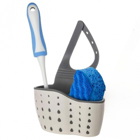 Suport Scurgere pentru Burete si Laveta de Vase Bucatarie, Flippy, Bej, Curea Reglabila, Plastic Flexibil, 15x 5x 20cm [2]