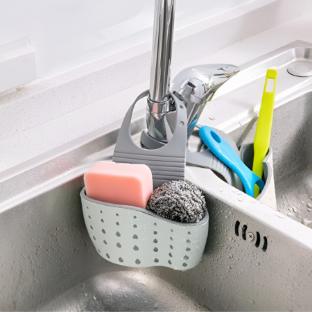 Suport Scurgere pentru Burete si Laveta de Vase Bucatarie, Flippy, Verde, Curea Reglabila, Plastic Flexibil, 15x 5x 21cm [3]